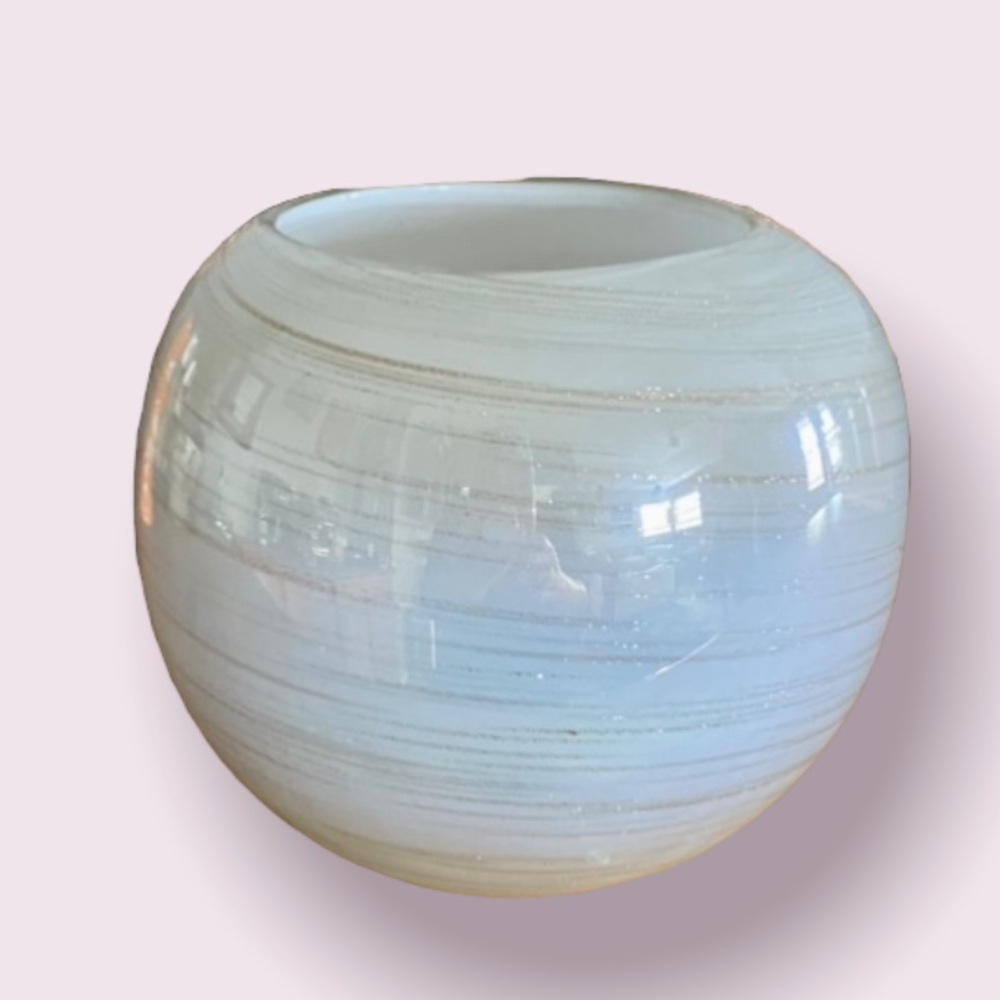 White and Gold Swirl Glass Sphere Vase